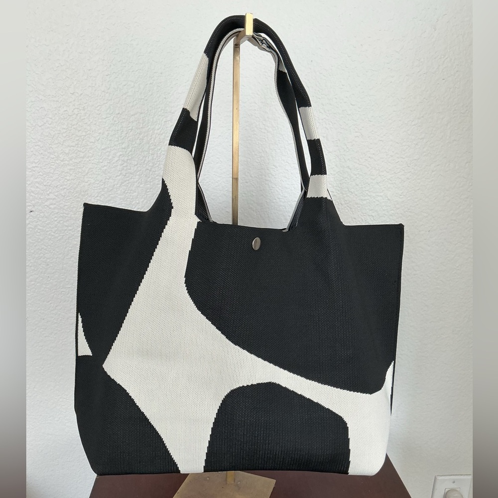 Manuelle Black/White Signature Knit Tote Bag